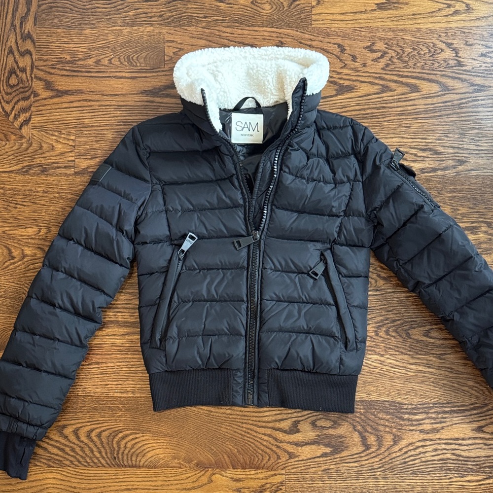 SAM. Black Puffer Jacket with Sherpa Collar